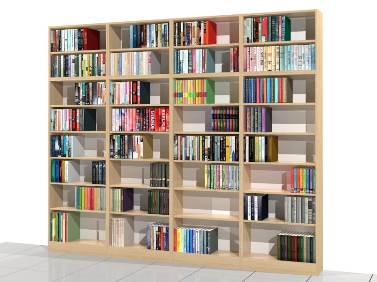 Zestaw czterech regałów z nadstawkami LIBRA-ZN14: 236h x 280 x 25 cm