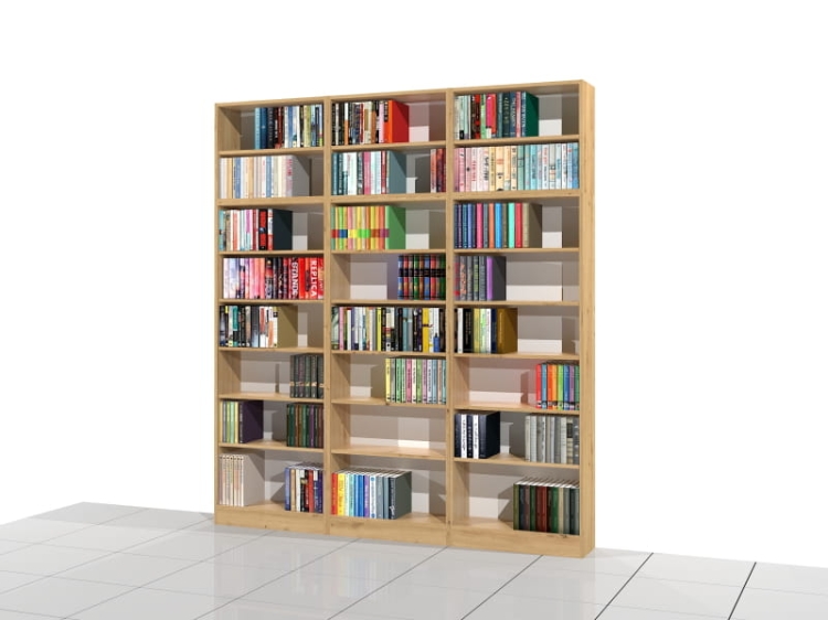 Zestaw trzech regałów z nadstawkami LIBRA-ZN13: 236h x 210 x 25 cm