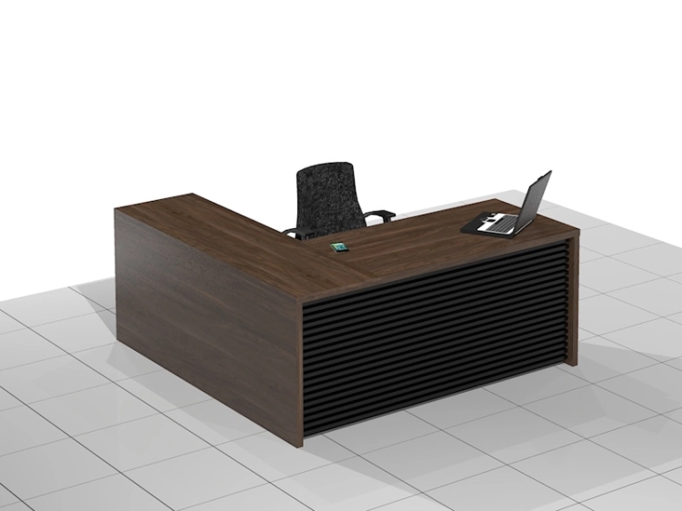 Duże Biurko narożne gabinetowe z lamelami, szafką, regałem i szufladami DRAGON-XBEL (Prawe)