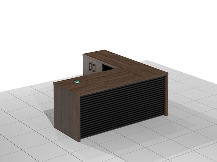 Duże Biurko narożne gabinetowe z lamelami, szafką, regałem i szufladami DRAGON-XBEL (Lewe)