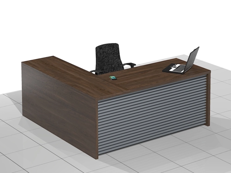 Duże Biurko narożne gabinetowe z lamelami, szafką, regałem i szufladami DRAGON-XBEL (Prawe)