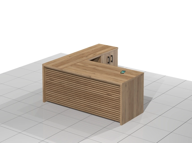 Duże Biurko narożne gabinetowe z lamelami, szafką, regałem i szufladami DRAGON-XBEL (Prawe)