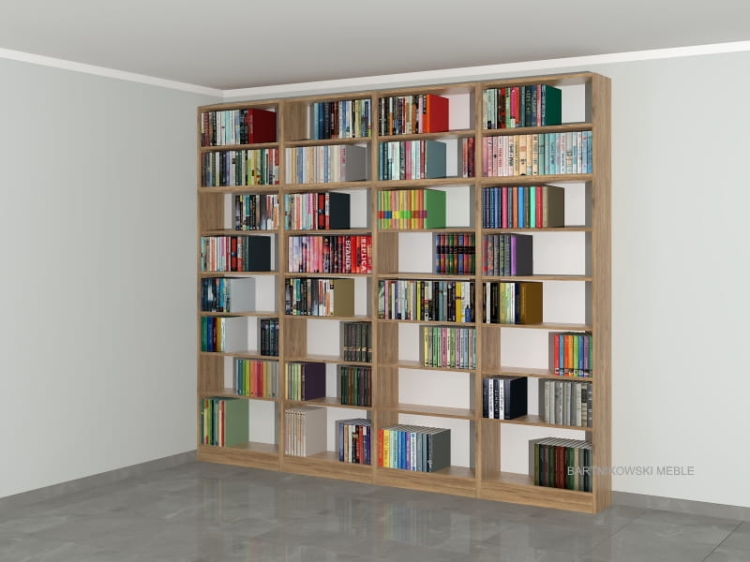 Zestaw czterech regałów z nadstawkami LIBRA-ZN14: 236h x 280 x 25 cm