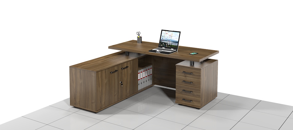 Eleganckie biurko narożne w kolorze Orzech Ambasador