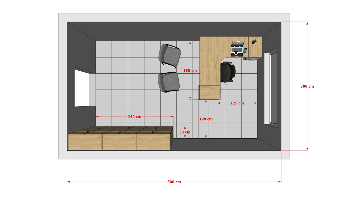 Gabinet 5 x 3 m - układ mebli